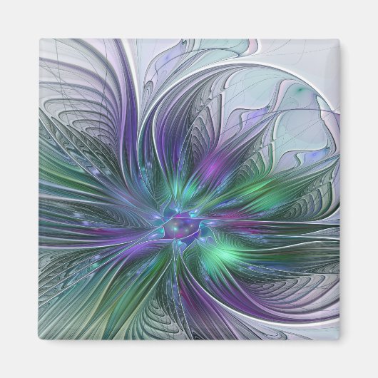 Aimant Fleur verte abstraite moderne fractale violette (Devant)