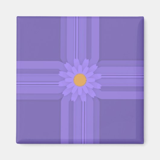 Aimant Fleur Violette Simple sur Croix Moderne (Devant)
