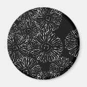 Aimant Fleurs abstraites de printemps noir et blanc (Devant)