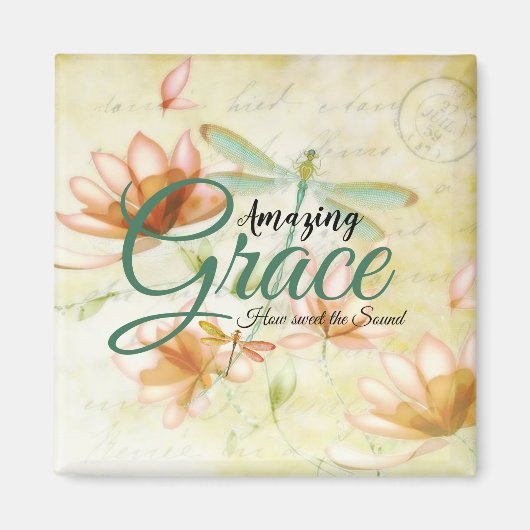 Aimant Fleurs Amazing Grace et libellule (Devant)