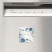 Aimant Fleurs aquarelles bleu poussiéreux Élégant argent (In Situ (Lave-vaisselle))