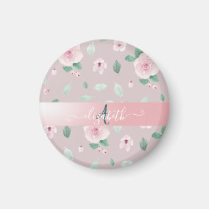 Aimant Fleurs aquarelles chic monogramme