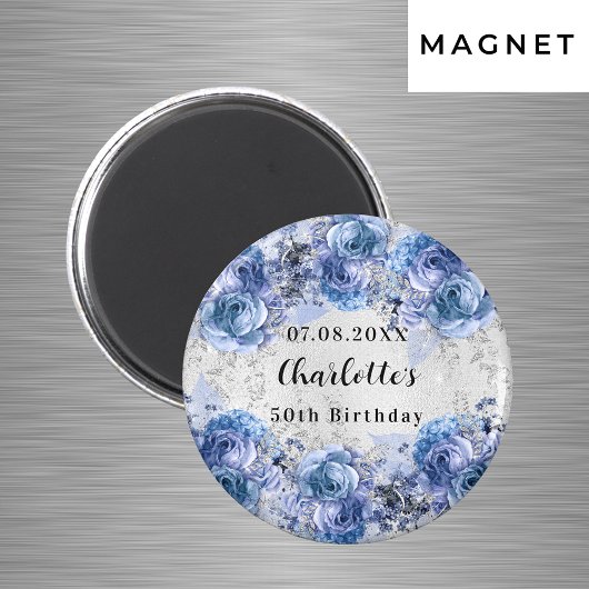 Aimant Fleurs argentées bleues pour annoncer la date d'an