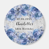 Aimant Fleurs argentées de birthday save the date (Devant)