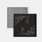 Aimant Fleurs Art Déco sur fond noir (Recto/Verso)
