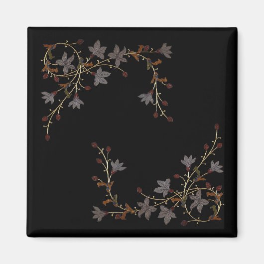 Aimant Fleurs Art Déco sur fond noir (Devant)