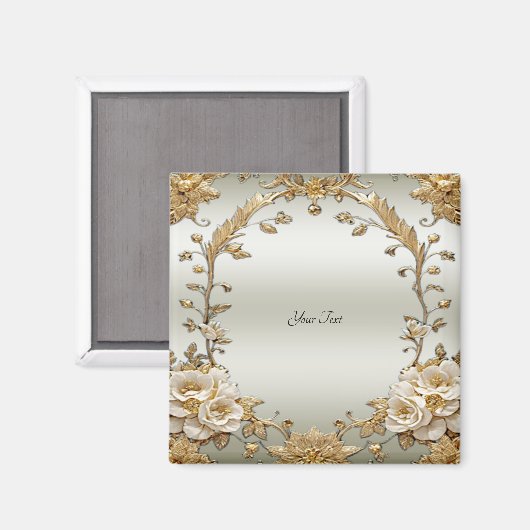Aimant Fleurs Blanches Ornementales Dorées (Recto/Verso)