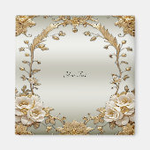 Aimant Fleurs Blanches Ornementales Dorées (Devant)