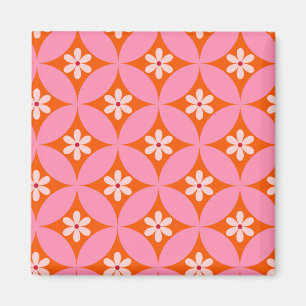 Aimant Fleurs blanches sur motif de cercles roses du mili