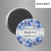 Aimant Fleurs bleues argentées pour anniversaire, save th