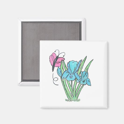 Aimant Fleurs bleues Iris (Recto/Verso)