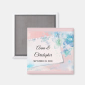 Aimant Fleurs bleues jolies sur fond rose de mariage (Recto/Verso)