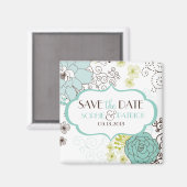 Aimant Fleurs bleues lunaires Enregistrer l'aimant de dat (Recto/Verso)