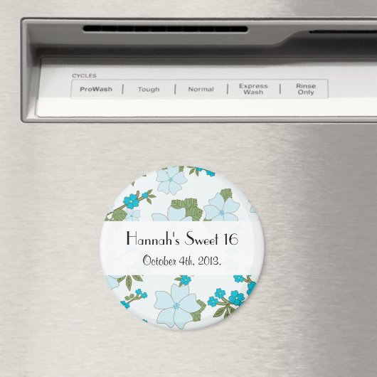 Aimant Fleurs Bleues, Motif De Fleurs, Douce 16 (In Situ (Lave-vaisselle))