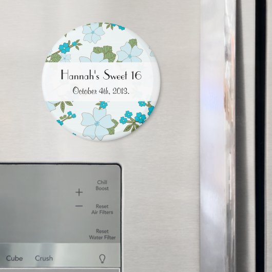 Aimant Fleurs Bleues, Motif De Fleurs, Douce 16 (In situ (réfrigérateur))