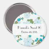 Aimant Fleurs Bleues, Motif De Fleurs, Douce 16 (Recto/Verso)