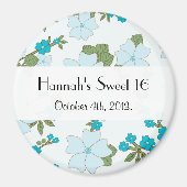 Aimant Fleurs Bleues, Motif De Fleurs, Douce 16 (Devant)