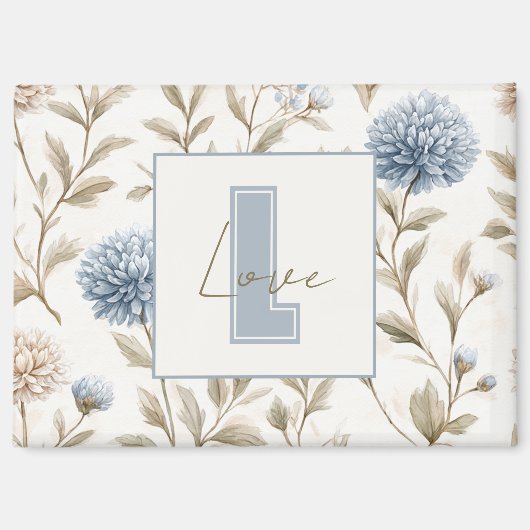 Aimant Fleurs Brunes Bleues Crème Monogramme Initial Amou (Recto)
