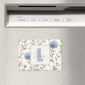Aimant Fleurs Brunes Bleues Crème Monogramme Initial Amou (In Situ (Lave-vaisselle))