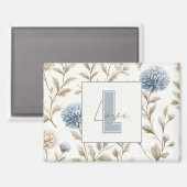 Aimant Fleurs Brunes Bleues Crème Monogramme Initial Amou (Recto/Verso)
