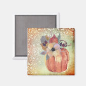 Aimant fleurs citrouilles et dentelle orange or violet (Recto/Verso)