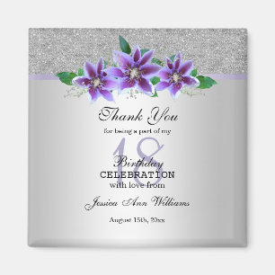 Aimant Fleurs Clematis et Argent Classy 18e anniversaire
