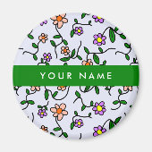 Aimant Fleurs colorées, Arrière - plan Bleu, Vert (Devant)