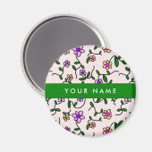 Aimant Fleurs colorées, Arrière - plan rose, Vert (Recto/Verso)