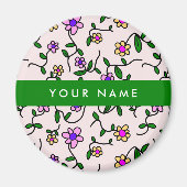 Aimant Fleurs colorées, Arrière - plan rose, Vert (Devant)