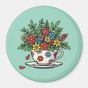 Aimant Fleurs Colorées dans une Tasse à Thé Vintage