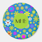 Aimant Fleurs Colorées, Motif De Fleurs, Monogramme (Devant)