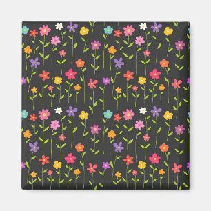 Aimant Fleurs colorées noir