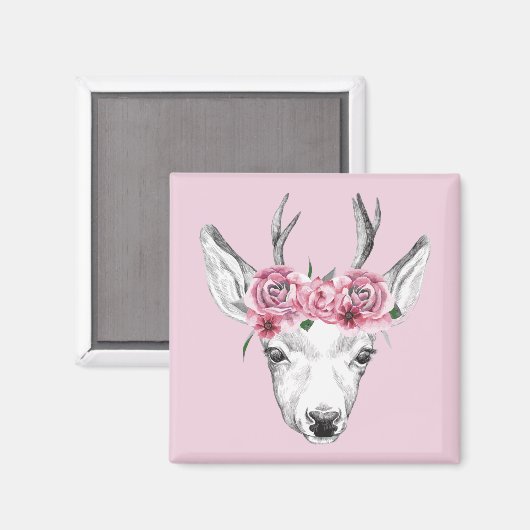 Aimant Fleurs d'aquarelle Cerf (Recto/Verso)