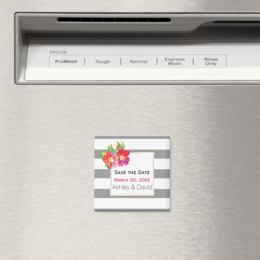 Aimant Fleurs d'aquarelle, mariage rayé Enregistrer la da (In Situ (Lave-vaisselle))