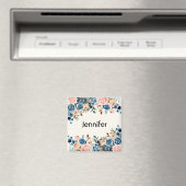 Aimant Fleurs d'aquarelle rose et bleu (In Situ (Lave-vaisselle))