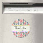 Aimant Fleurs d'aquarelle rose sur les rayures Merci (In Situ (Lave-vaisselle))