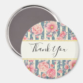 Aimant Fleurs d'aquarelle rose sur les rayures Merci (Recto/Verso)