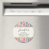 Aimant Fleurs d'aquarelle rose sur rayures Anniversaire (In Situ (Lave-vaisselle))