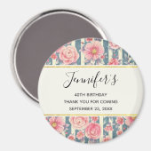 Aimant Fleurs d'aquarelle rose sur rayures Anniversaire (Recto/Verso)