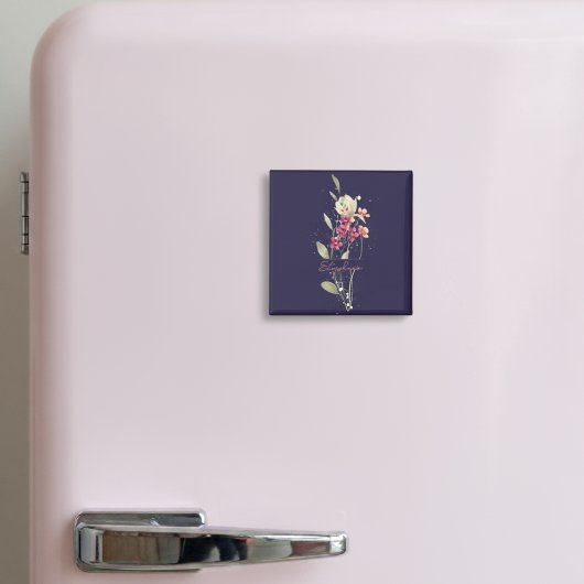 Aimant Fleurs d'aquarelle simple et élégante bleu foncé