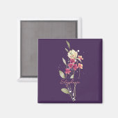 Aimant Fleurs d'aquarelle simples et élégantes Plum viole (Recto/Verso)