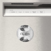 Aimant Fleurs d'argent élégant nom monogramme (In Situ (Lave-vaisselle))