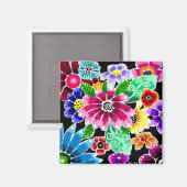 Aimant Fleurs d'art folklorique génoise multicolore (Recto/Verso)