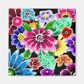 Aimant Fleurs d'art folklorique génoise multicolore (Devant)