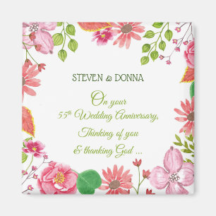 Aimant Fleurs de 55e anniversaire de mariage religieux