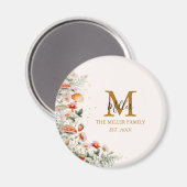 Aimant Fleurs de champignons de forêt Monogramme botaniqu (Recto/Verso)