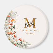 Aimant Fleurs de champignons de forêt Monogramme botaniqu (Devant)