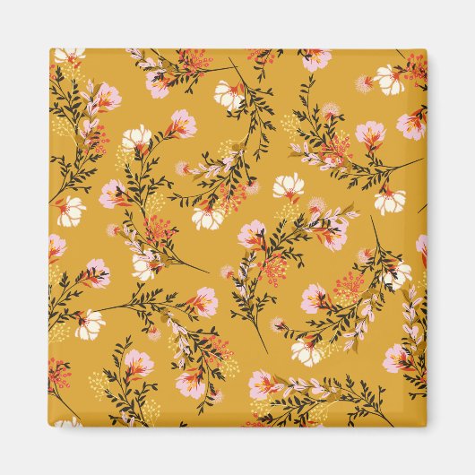 Aimant Fleurs de fond jaune (Devant)