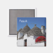 Aimant Fleurs de géranium et maisons de trulli à Alberobe (Recto/Verso)