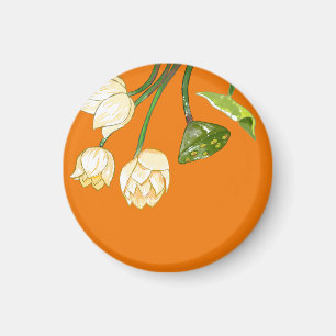 Aimant Fleurs de lotus orange jaune et capsule de graines